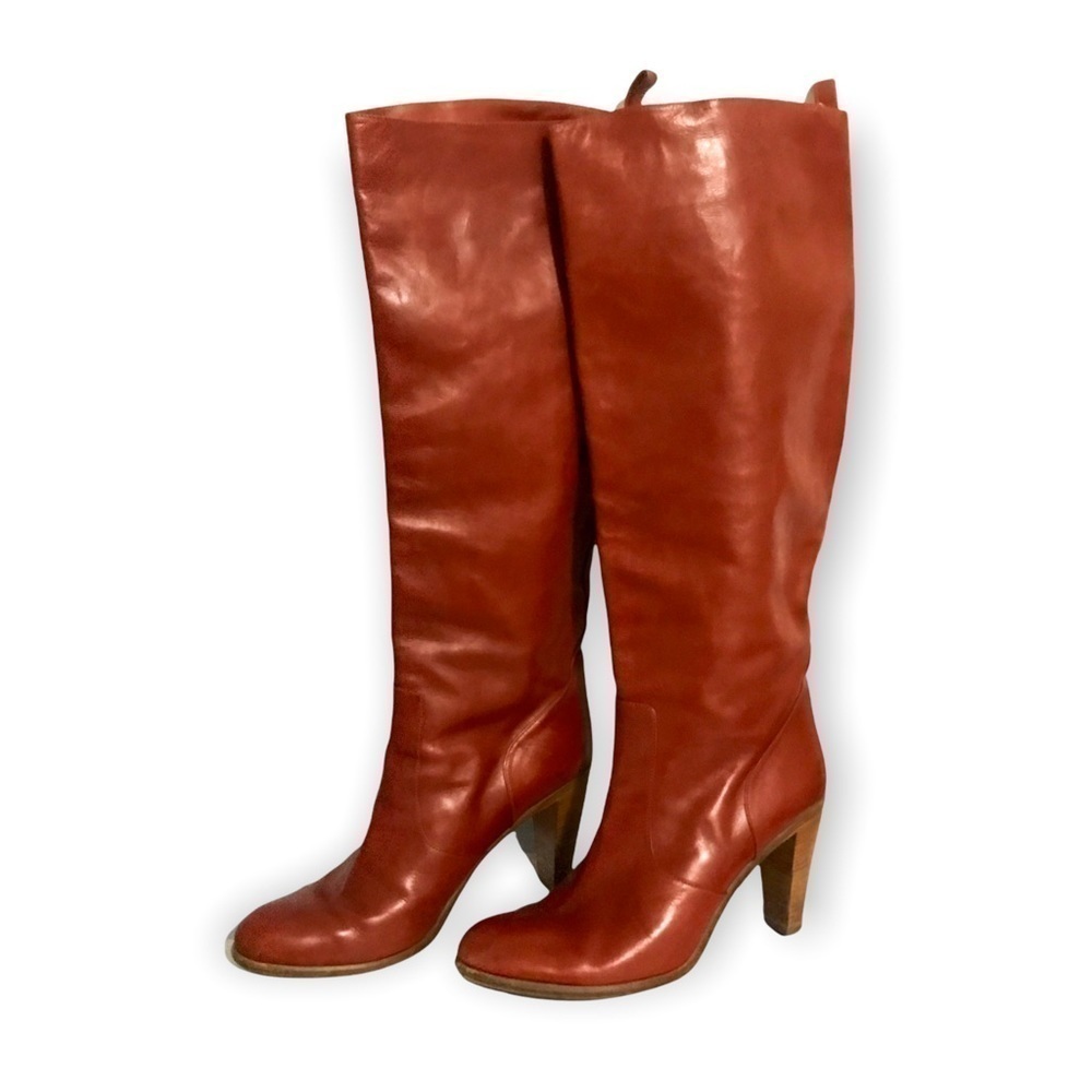 Michel Perry leather knee High boots, size 38.5 EU, in brick brown leather